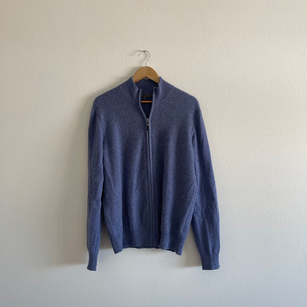 Quinn Blue 100% Cashmere Zip-Front Men's Cardigan size Large‎